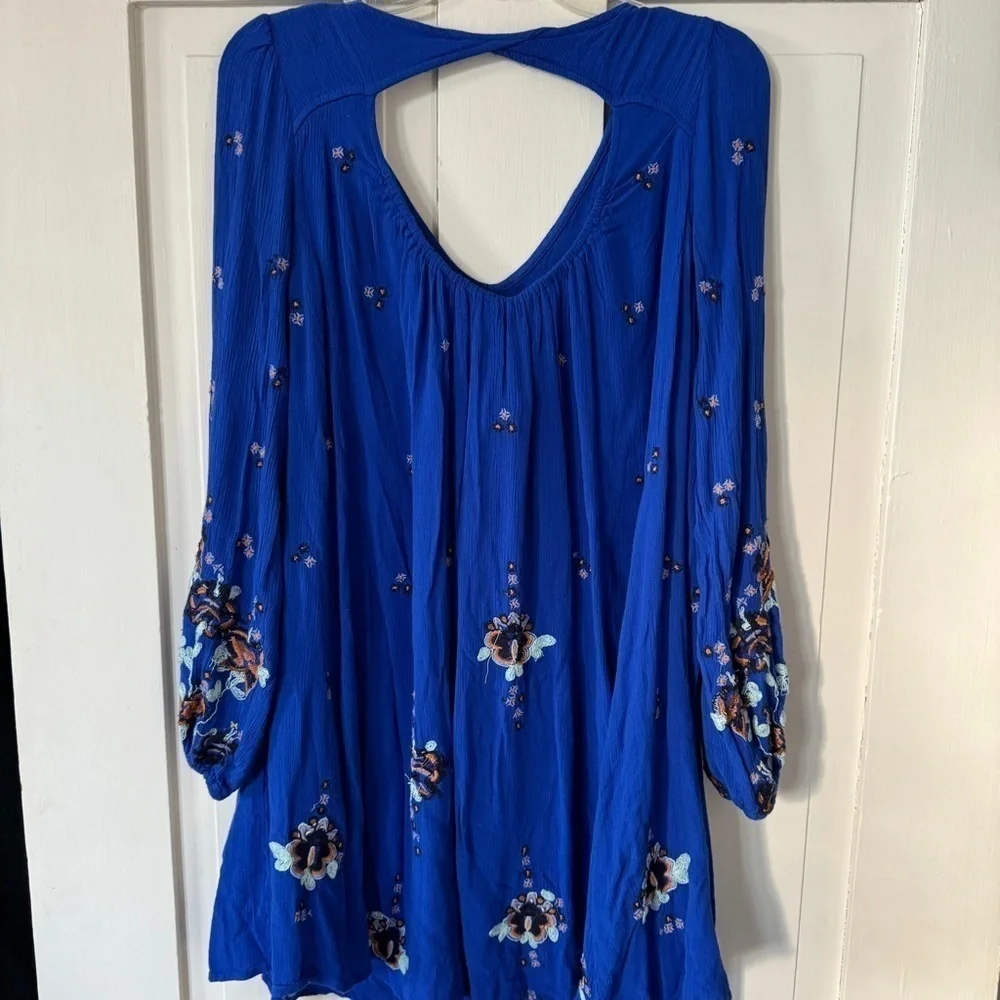 Free People Blue Embroidered Open Back Long Sleeve Dress - Picture 9 of 15